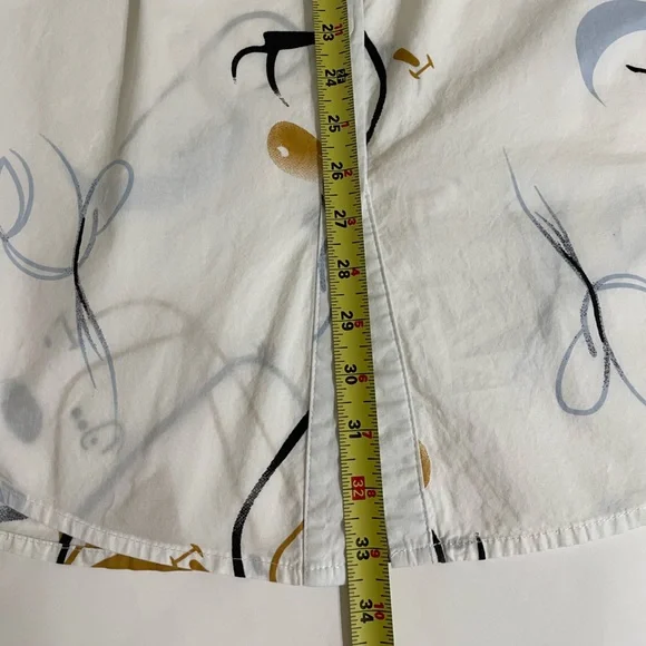 BUYKUD White Cotton Tunic Button Down Top Abstract Artsy Print Flowy Fit Medium - Picture 12 of 12